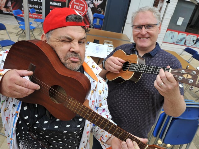 Mark Lake from Bognor Regis, right, ran a ukulele workshop