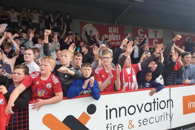 Crawley Town fans after the Reds gained the point they needed for survival
