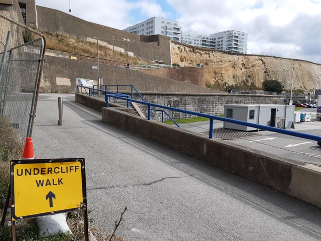 Walk up past the Undercliff Walk sign