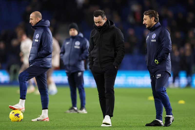 Roberto De Zerbi, Manager of Brighton & Hove Albion, looks on prior to the Premier League match between Brighton & Hove Albion and Tottenham Hotspur at American Express Community Stadium (Photo by Julian Finney/Getty Images)
