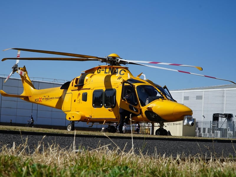The air ambulance by The Crumbles in Eastbourne