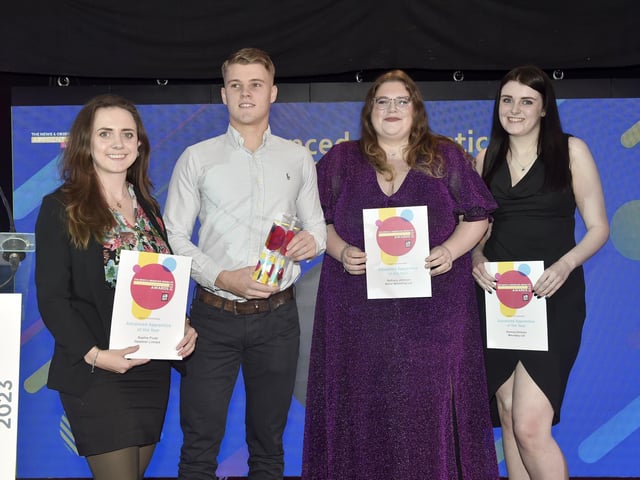 Pictured is: Teddy Lytton of ARM Ltd, winner of the Advanced Apprentice of the Year award, with the highly commended nominees in this category.