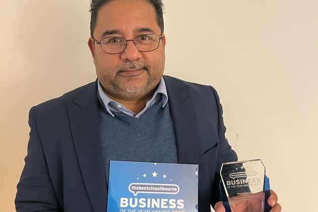 Nishant Barua, General Manager of the Burlington Hotel with thebestof Eastbourne Hospitality award.