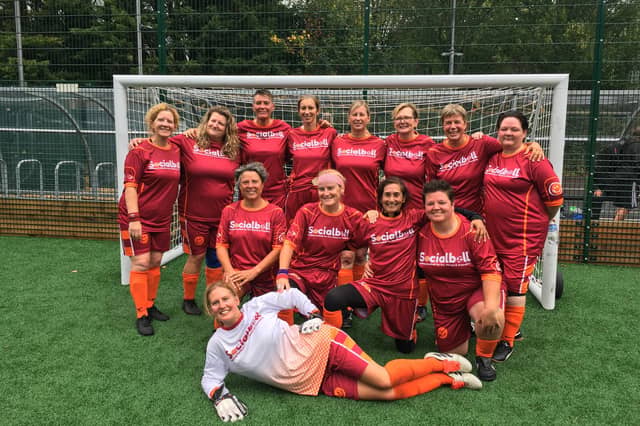 The Brighton Socialball walking football team at the women's walking football tournament was held at the Withdean