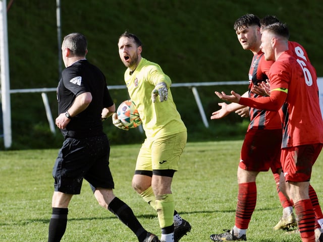 Action from Worthing United's 2-2 draw with Wick in the SCFL Division 1