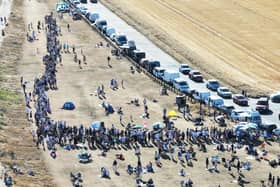 A huge queue formed as people tried to get their hands on a pair of eclipse glasses