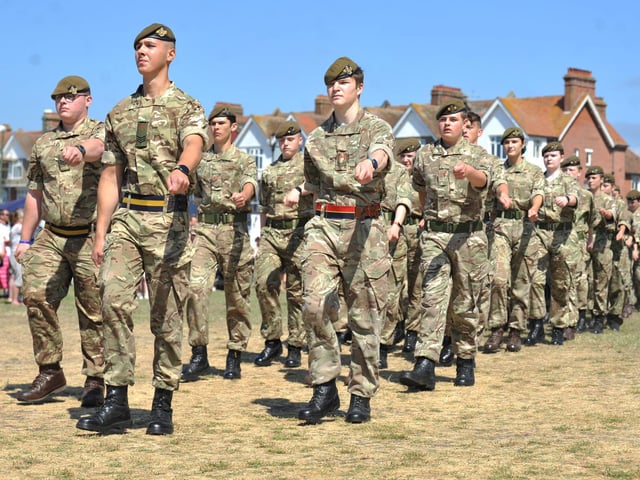 The Littlehampton Armed Forces Day parade on June 24, 2023, with veterans and uniformed groups