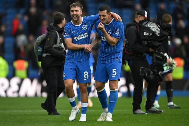 Lewis Dunk declined to be drawn into talk of a Premier League title challenge, after Brighton’s 5-0 victory over Crystal Palace – insisting their focus remains on the next match. (Photo by Mike Hewitt/Getty Images)