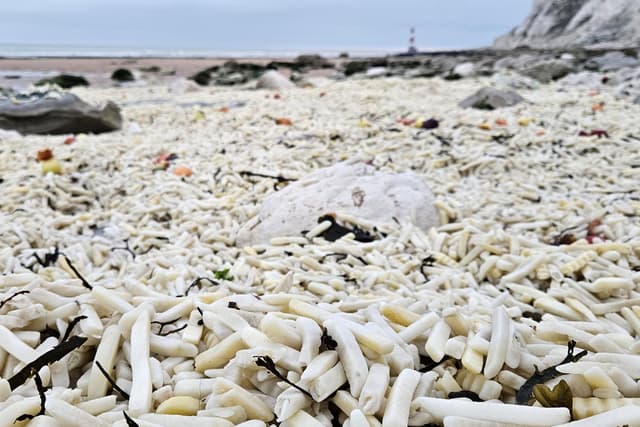 'Thousands of bags of chips' wash up at East Sussex beauty spot