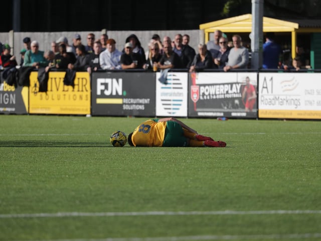 Action from Horsham's 2-0 home defeat to Bishop's Stortford in the Isthmian Premier on Saturday