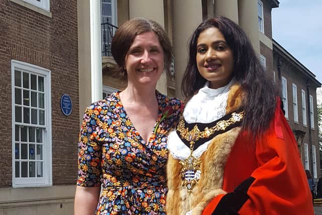 New council leader Beccy Cooper and new mayor Henna Chowdhury