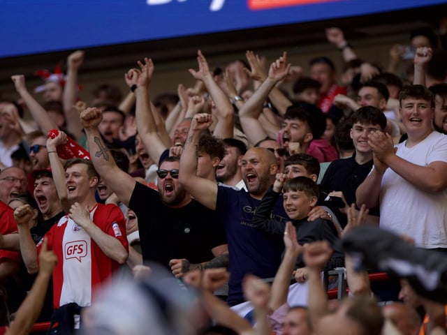 Crawley Town's fans back the boys at Wembley.