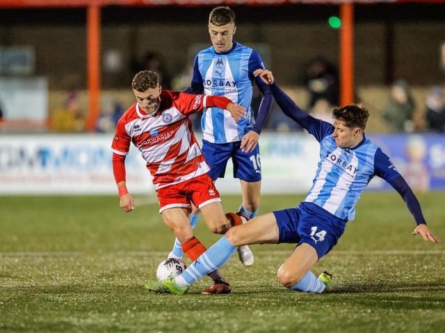 Action from Eastbourne Borough's home defeat by Torquay United in National League South