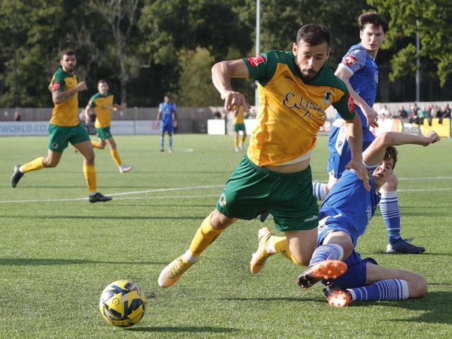 Action from Horsham's 2-0 home defeat to Bishop's Stortford in the Isthmian Premier on Saturday