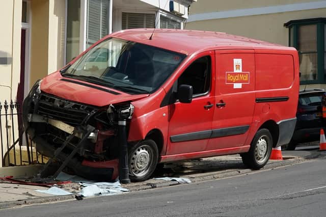 Emergency services responded to reports of a van colliding with a wall on St John’s Terrace