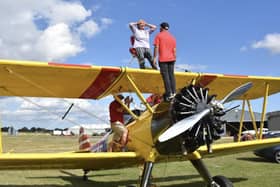 Mags Tapp preparing for her wing walk. Picture: Contributed