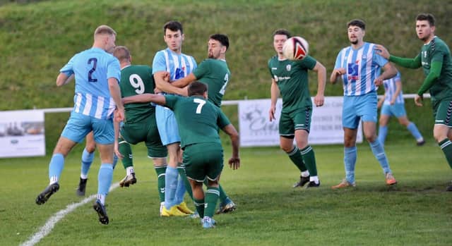 Action from Worthing United's 2-1 home loss to Forest Row in the SCFL division one
