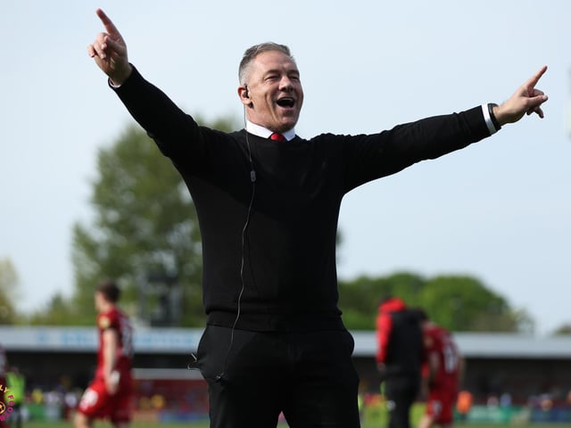 Scott Lindsey celebrates the win against Northampton Town