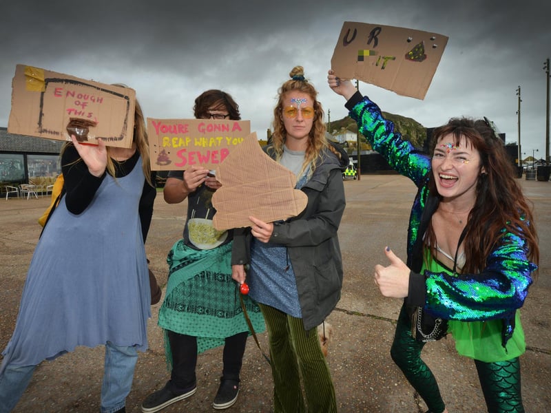 Protest outside Southern Water's Your Water Matters event in Hastings Old Town on October 12 2023.