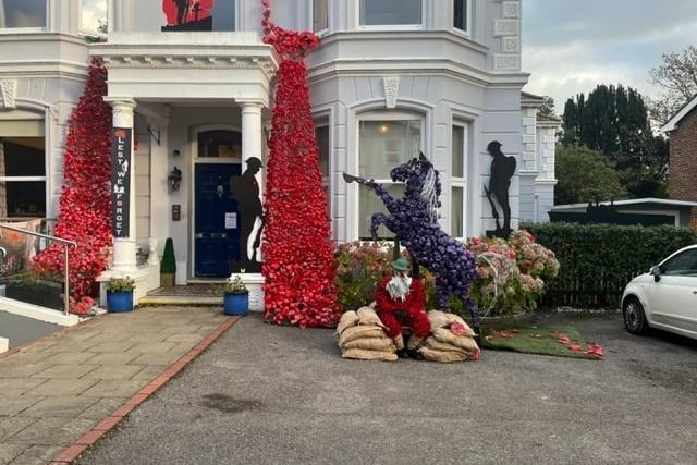 Residents at Avon Manor in Worthing have painted more than 6,000 poppies this year and these have been used to make two cascades, a large poppy, three Spitfires, two soldiers and a horse