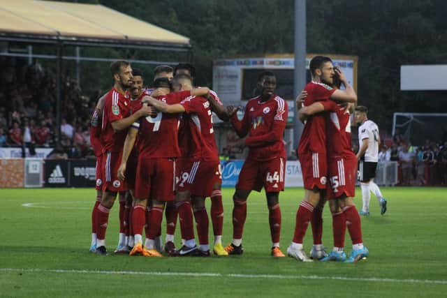 Crawley Town celebrate beating Fulham | Picture: Cory Pickford