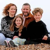 Vikki Harris, pictured with husband Phil and children Hattie and Sullivan, has completed her treatment for 'potato cancer'. Picture: Chris Dyson Photography/Cancer Research UK