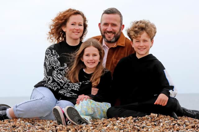 Vikki Harris, pictured with husband Phil and children Hattie and Sullivan, has completed her treatment for 'potato cancer'. Picture: Chris Dyson Photography/Cancer Research UK