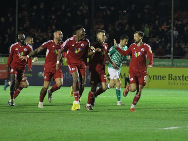 Action from Crawley Town's win over Swindon Town in Matthew Etherington's first game in charge. Picture by Cory Pickford