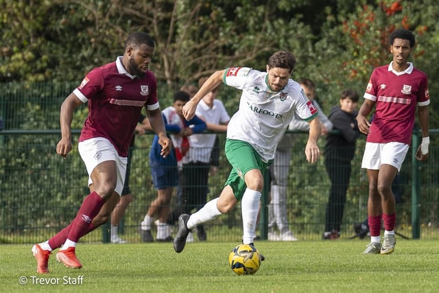 Action from the Isthmian Premier Division match between Potters Bar Town and Bognor Regis Town. Pictures by Lyn and Trevor Phillips
