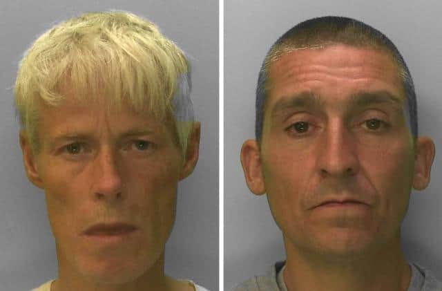 John Brooks, 49, of Selden Road, Worthing and Anthony Micallef, 43, of no fixed address will spend a total of four-and-a-half years behind bars. Photo: Sussex Police