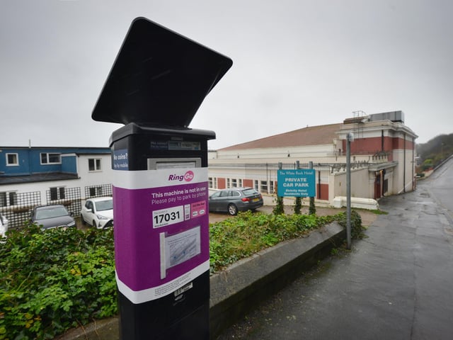 Parking meter that no longer accepts coins pictured in Hastings. White Rock Road.