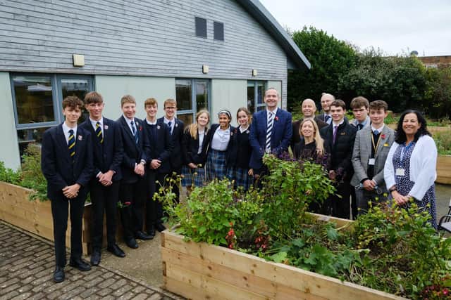Staff and students who worked on a garden project at the Donald Wilson Neurological Rehabilitation Unit at St Richard’s Hospital in Chichester, as part of Seaford College’s Community Action Day programme, revisited the Unit for the grand opening on Thursday, November 10.