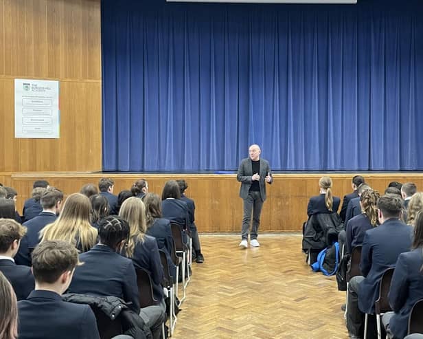 Paul Barber talks to students at The Burgess Hill Academy