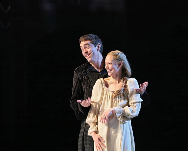 James Corrigan as George Boleyn and Lucy Phelps as Mary in CFTs The Other Boleyn Girl. Photo Stephen Cummiskey