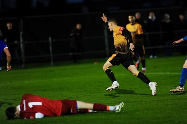 Josh Short scores against East Grinstead - but it's one of a couple of recent defeats that have left Littlehampton Town a little too near the relegation zone for comfort | Picture: Stephen Goodger