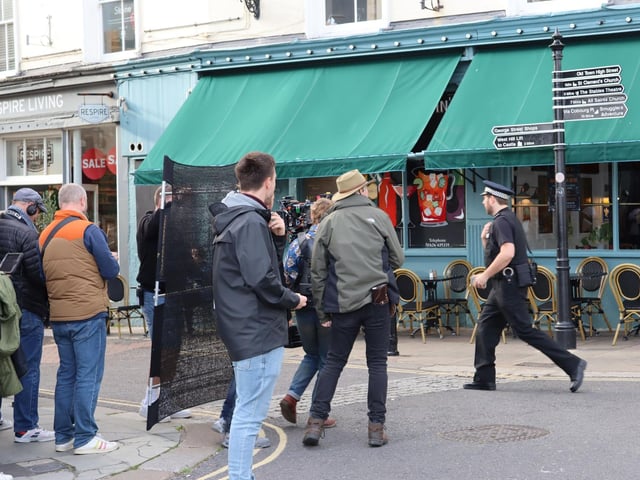 Film crews were in Hastings on Friday. Picture by Kevin Boorman