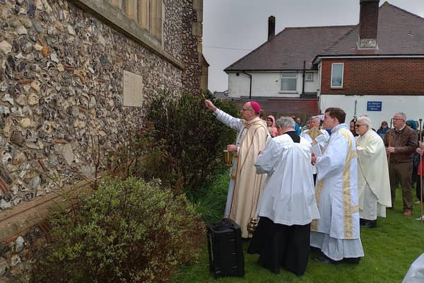 The Bishop of Lewes blessing the foundation stone