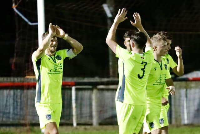 Bexhill celebrate a goal at AFC Uckfield | Picture by Joe Knight