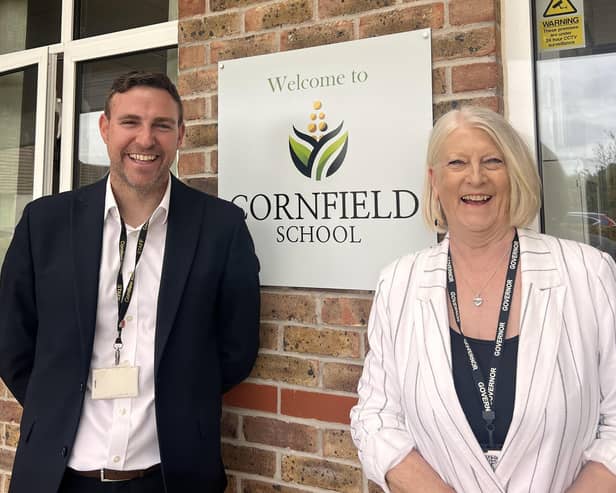 Helen Gilbert, vice chair of the board of governors, with Cornfield School headteacher Stuart Simpson