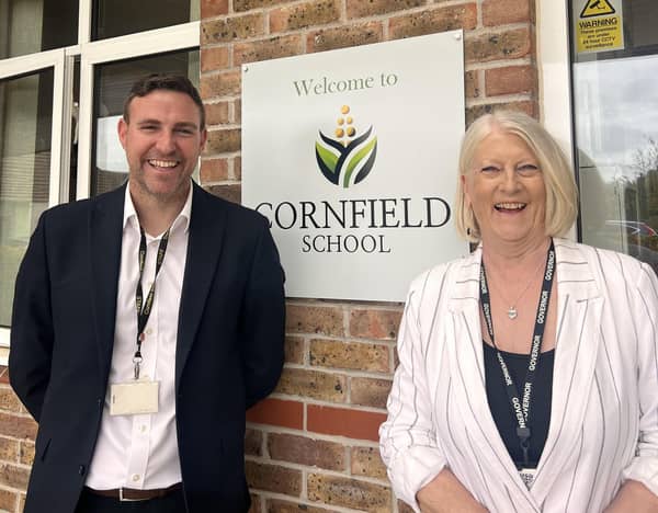 Helen Gilbert, vice chair of the board of governors, with Cornfield School headteacher Stuart Simpson