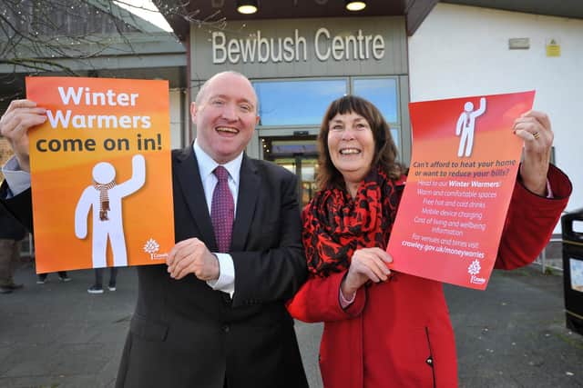Michael Jones and Sue Mullins at the launch of the council's Winter Warmers scheme. Pic S Robards