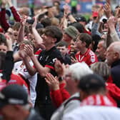 Crawley Town fans celebrate at the end of the Salford game | Picture: Natalie Mayhew/Butterfly Football