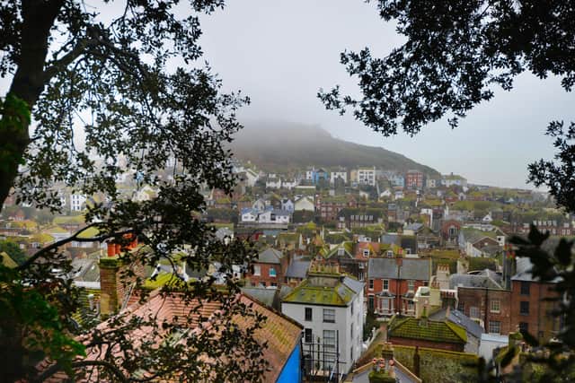 View of Hastings Old Town from West Hill on a misty February morning 2024. Staff photo
