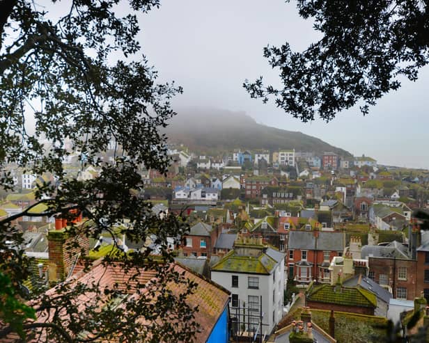 View of Hastings Old Town from West Hill on a misty February morning 2024. Staff photo