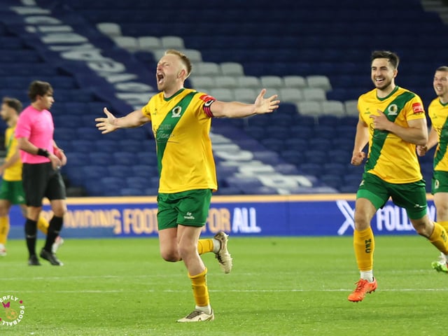 James Hammond’s majestic 95th minute free-kick clinched Horsham FC’s first league and Sussex Senior Cup double in the club’s history.