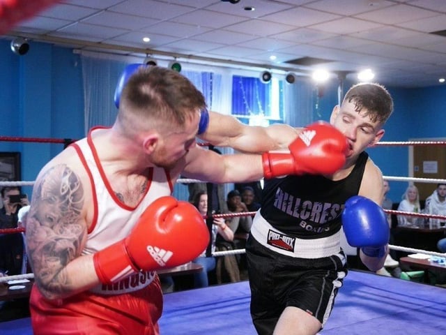 Action from Crawley's junior boxing squad at their annual blockbuster at the Goffs Park Social Club on Sunday. Picture by Max Spanner Photography