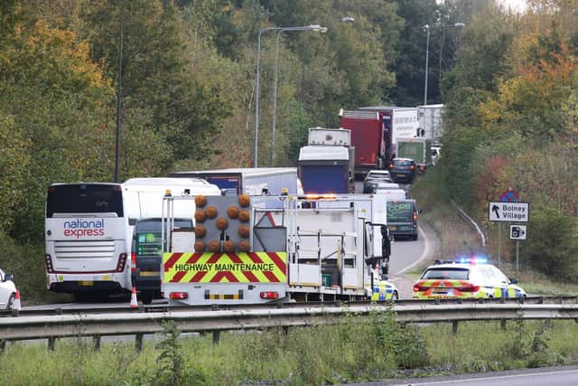 The A23 at Warninglid was closed in both directions after a vehicle hit a bridge on November 3, 2021. Picture: Eddie Mitchell