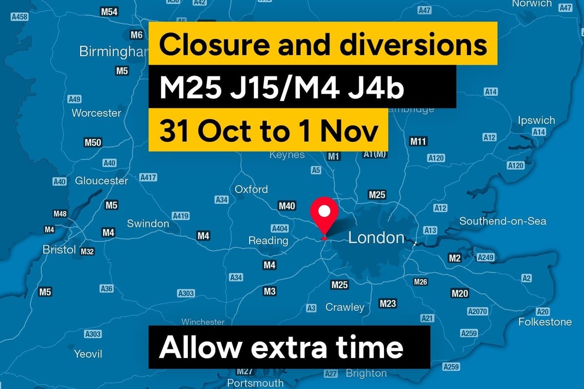 M25 closure near Heathrow rescheduled due to bad weather as drivers face overnight diversion