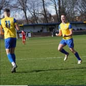Callum Barlow celebrates after putting Eastbourne Town ahead against the Bears | Picture: David Tungate
