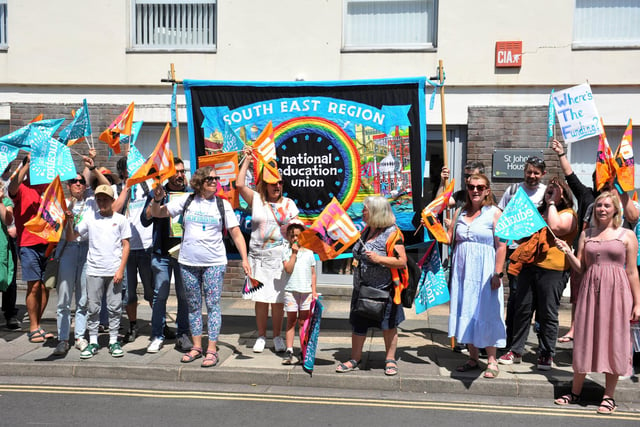 The National Education Union held a march and rally past the Secretary of State for Education’s Office in Chichester and on to County Hall. SR2307072 Photo by S Robards/Sussex World